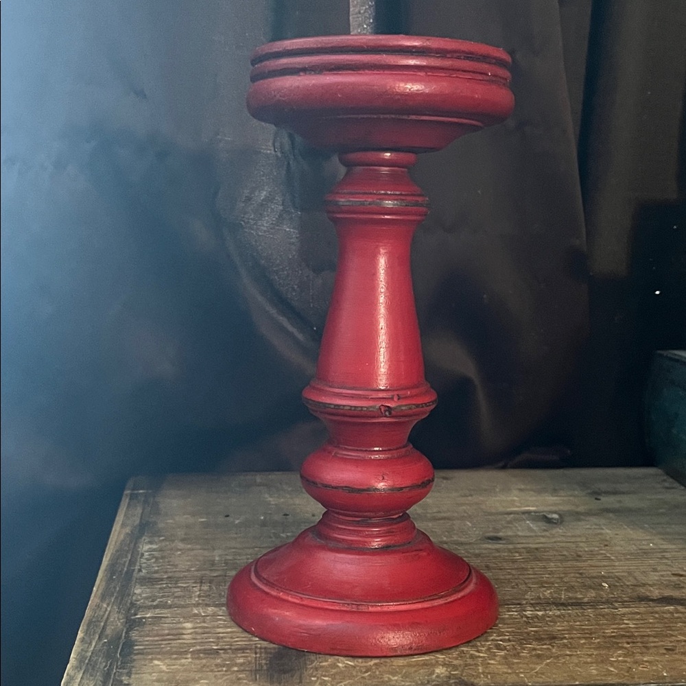 Pier 1 Red Turned Wood Candle Stand